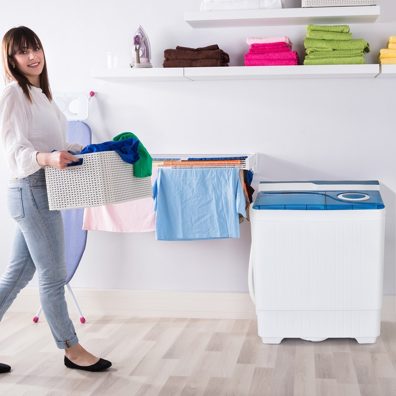 Portable Semi-automatic Washing Machine 26 lbs Twin Tub Laundry Washer Blue gallery