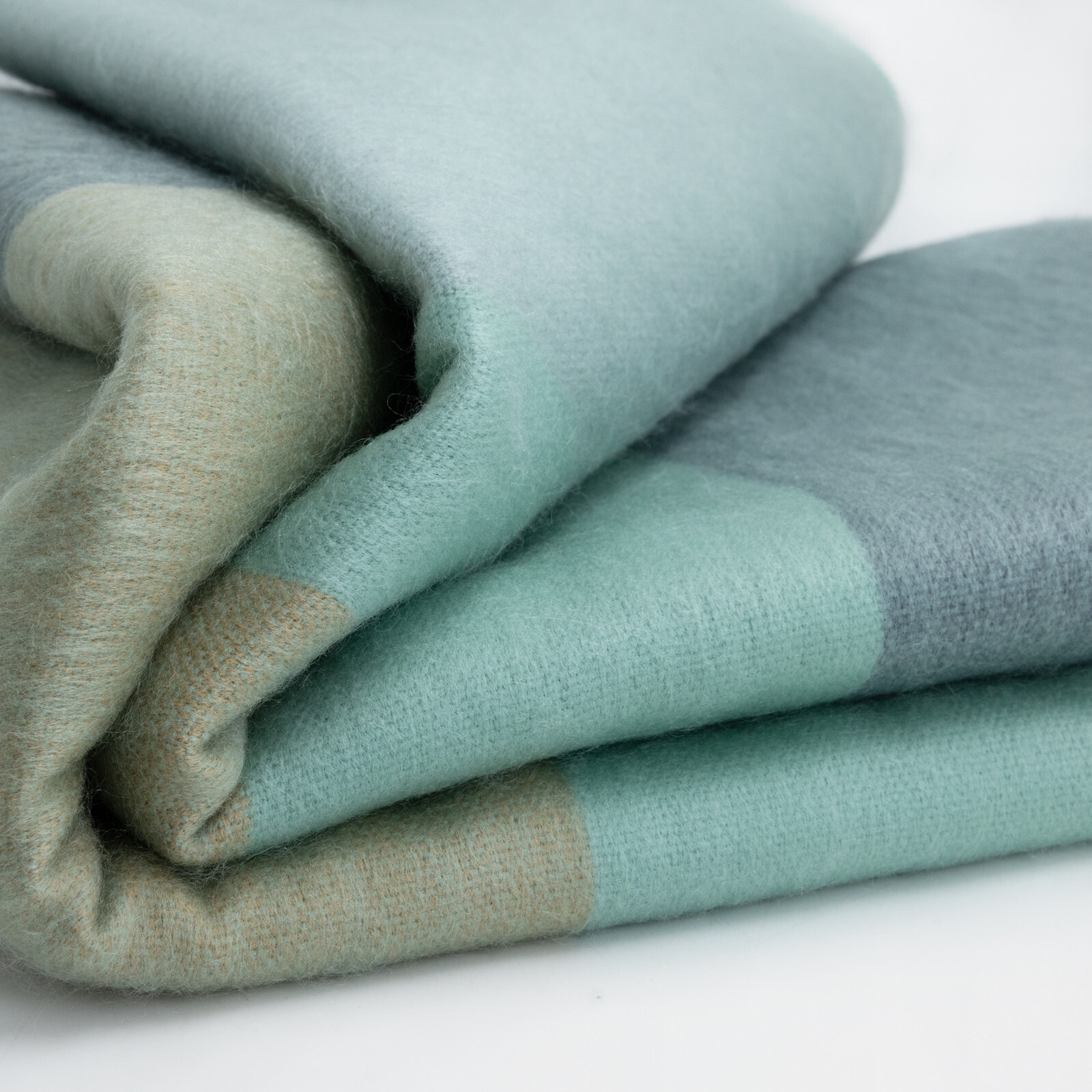 SERENE STRIPED ALPACA WOOL BLEND BLANKET – 96x65 | AQUA, SLATE AND SAND | QUEEN gallery