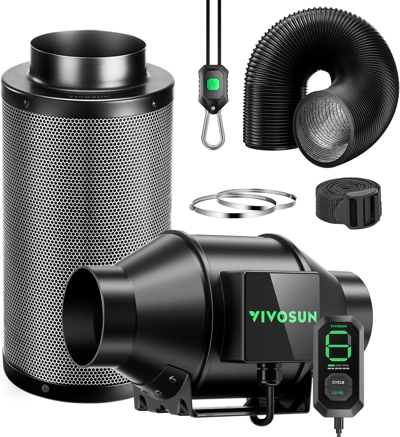 VIVOSUN 4/6/8 Air Filtration Kit Inline Fan w/ Smart Controller Filter & Ducting gallery