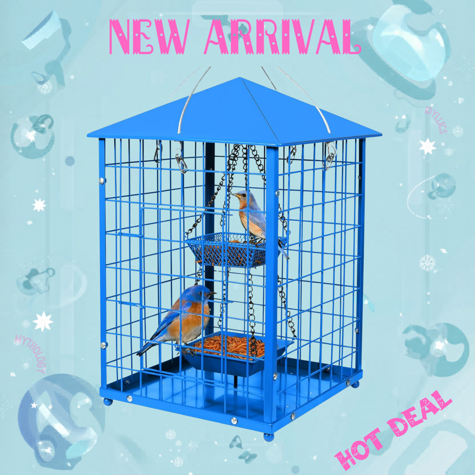 Squirrel Proof Bluebird Feeder 7lb Metal Caged Mealworm 2 Cups Blue gallery
