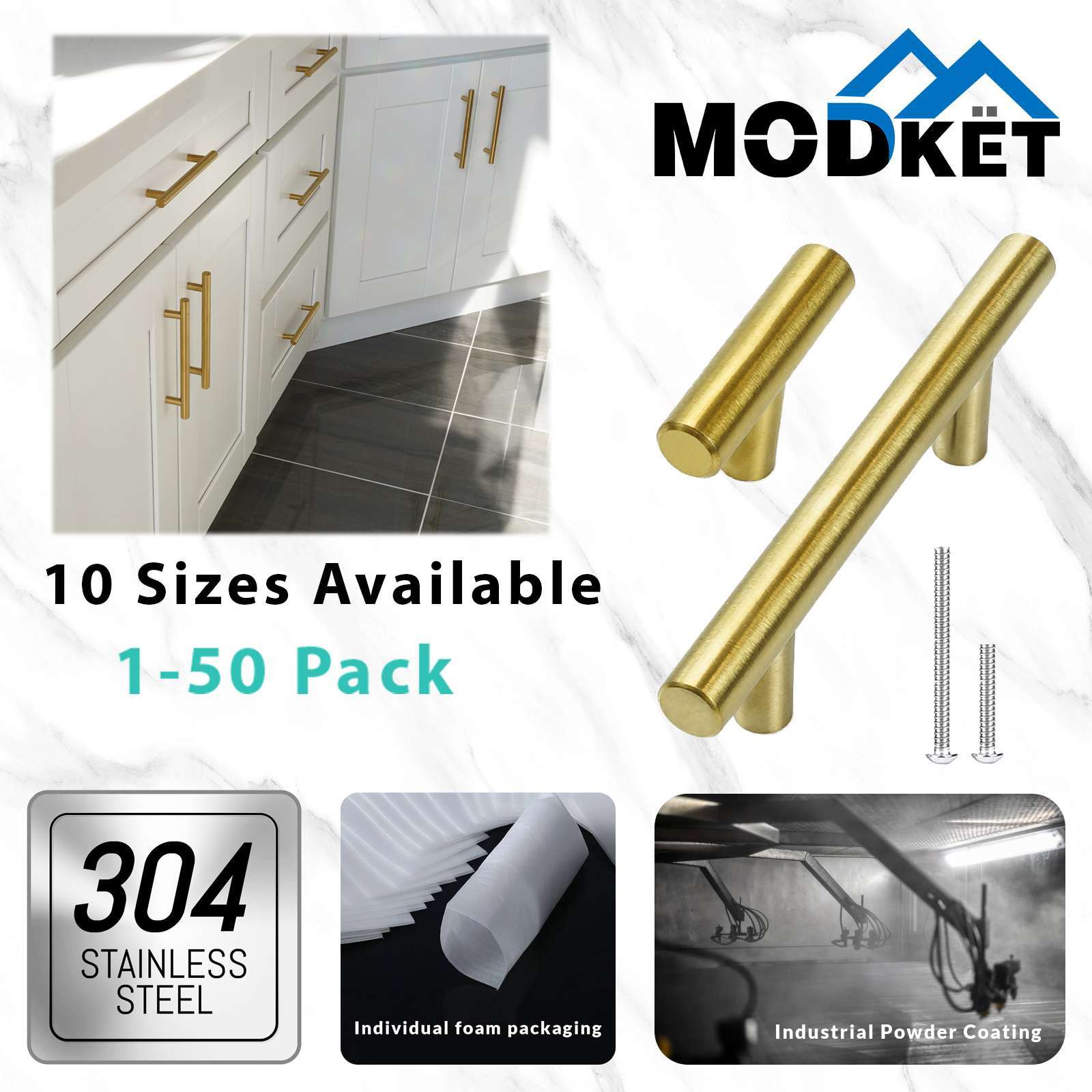 Brushed Gold 304 Grade Stainless Steel Kitchen Cabinet Handles Pull Knobs Drawer gallery