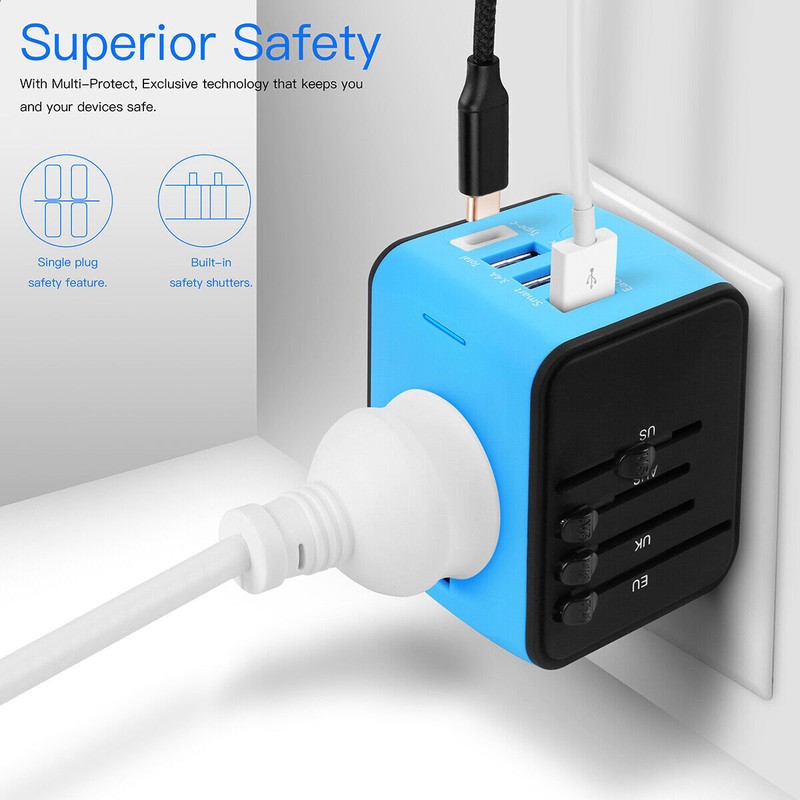 Universal Travel Adapter 150+ Countries w/ 4 USB Ports (3A+Type C) - FCC CE ROHS gallery