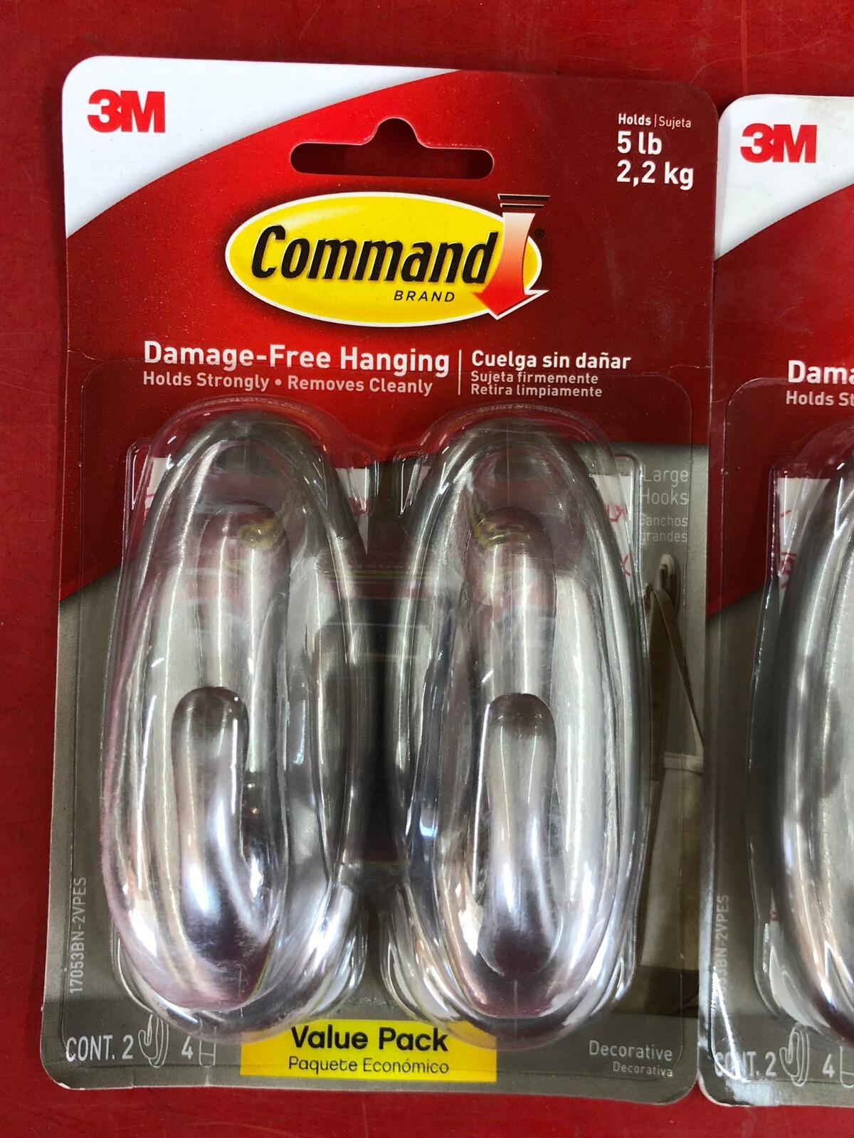 (4) PACK 3M 17053BN COMMAND DESIGNER LARGE HOOK HOLDS 5 lb. DECORATIVE SILVER gallery