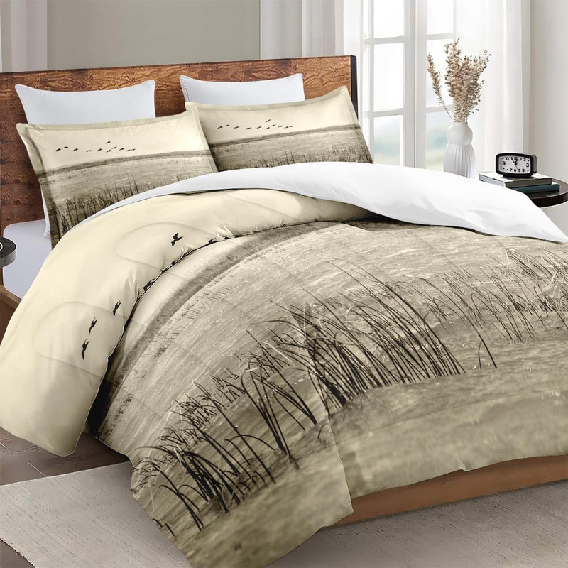 Comforter Set with 2 Pillowcases Queen Size, Wild Birds Duck Lake Hunter, Beddin gallery