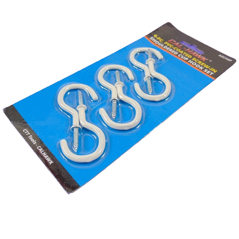 6 Pc PVC Coated Screw-In Shouldered Cup Hook Set White Cabinet Mug Hangers New gallery