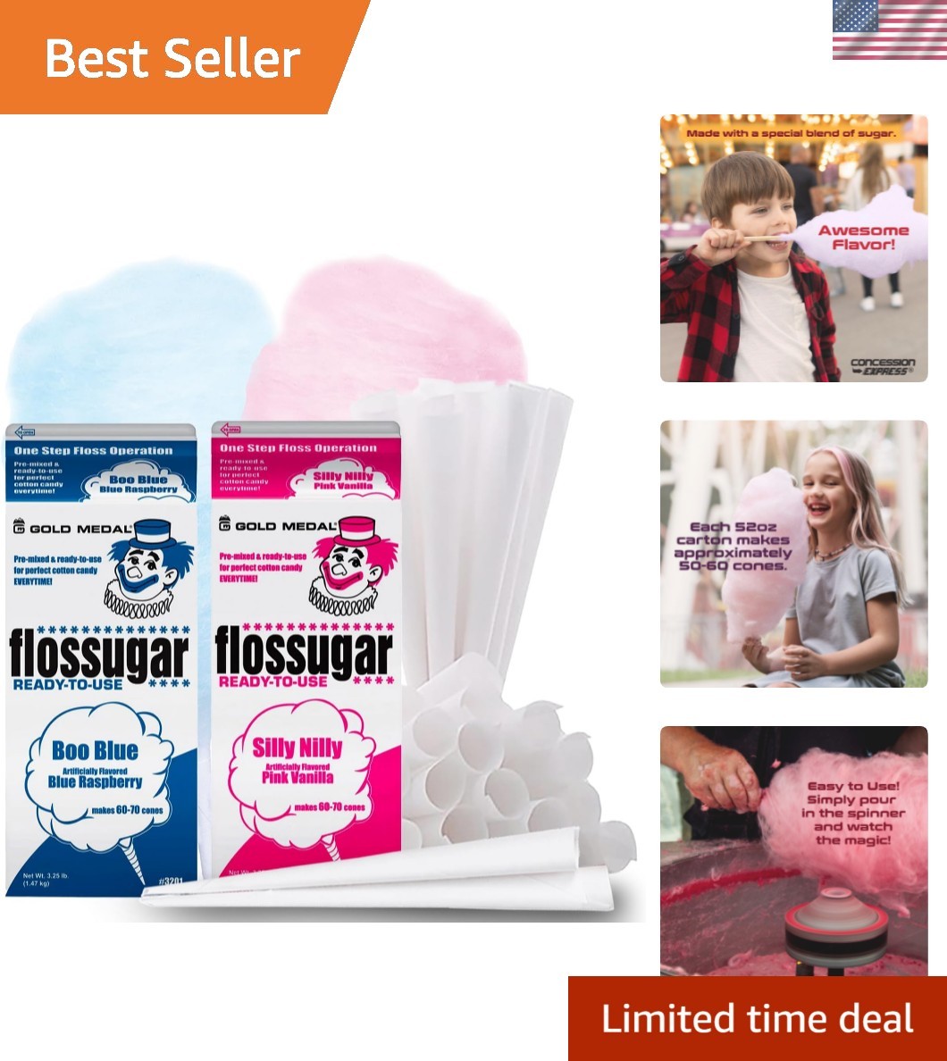 Blue Raspberry & Pink Vanilla Cotton Candy Floss Two 3.25 lbs Containers w/10... gallery