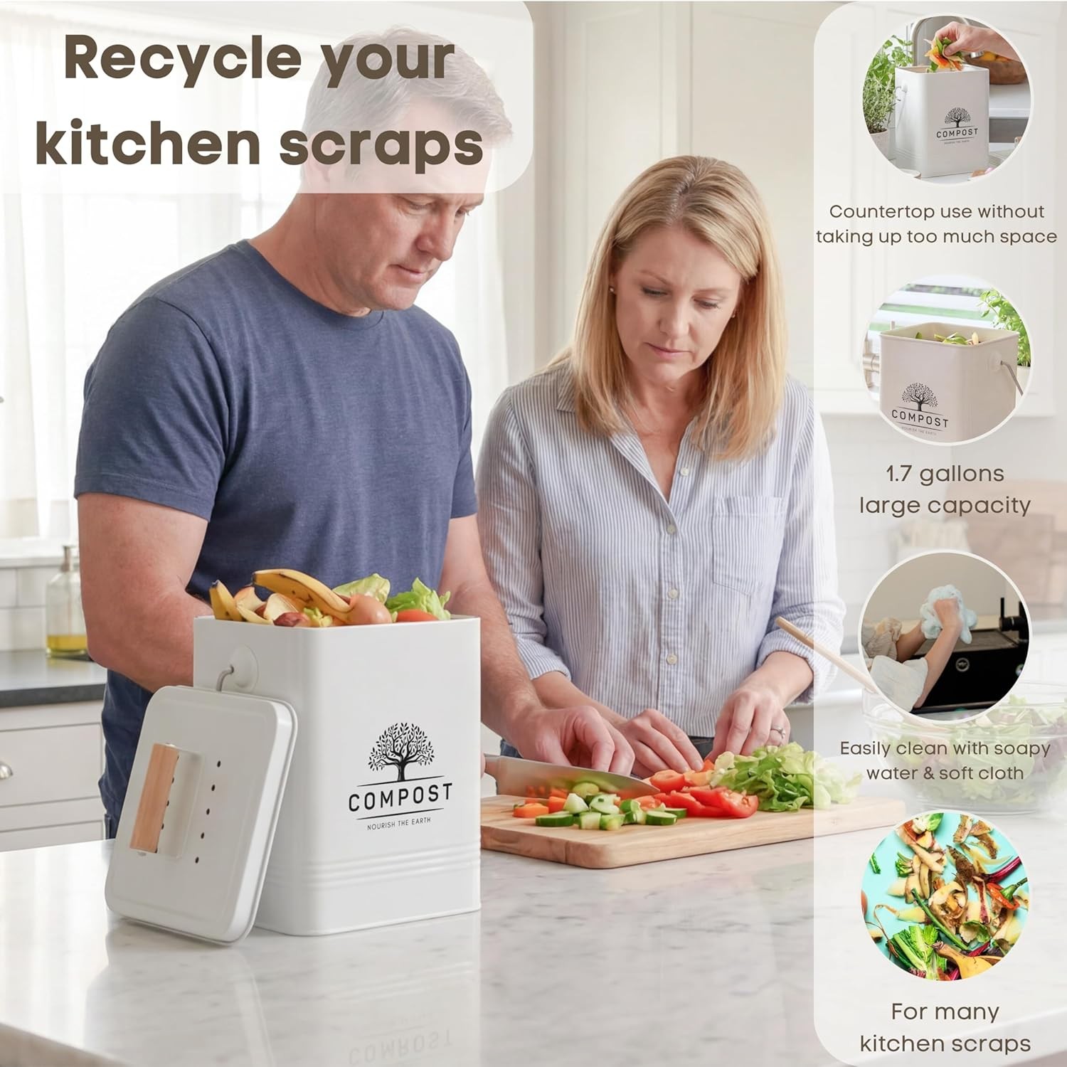 PERFNIQUE Kitchen Compost Bin, 1.7 Gallon Countertop Compost Bin with Lid gallery
