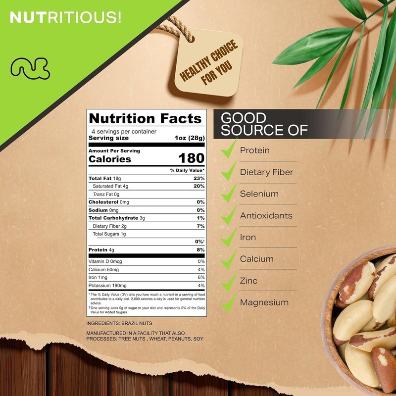 Raw Brazil Nuts, Unsalted, No Shell, Whole, 4oz - 0.25 LB Bulk Nuts Packed Fr... gallery