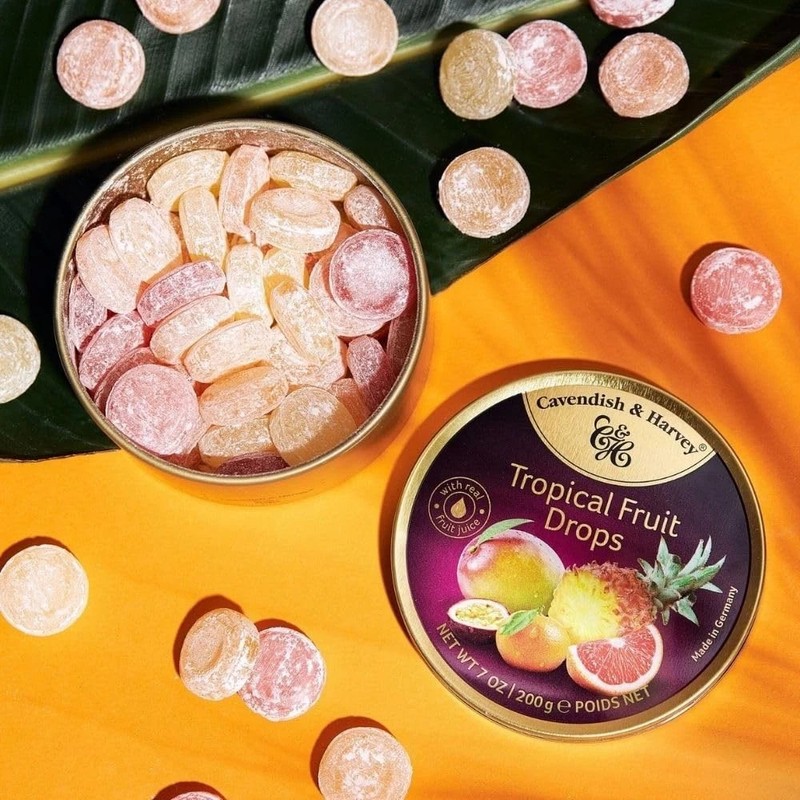 Cavendish & Harvey 7 oz TROPICAL FRUIT Drops Hard Candy in Metal Tin *BB 7/2028* gallery