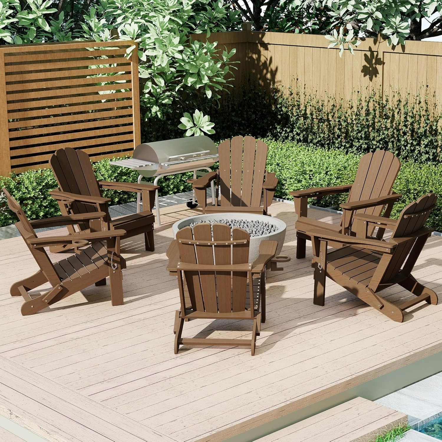 6pcs All-Weather HDPE Folding Adirondack Chair Fire Pit Chair w/Cup Holder,Khaki gallery