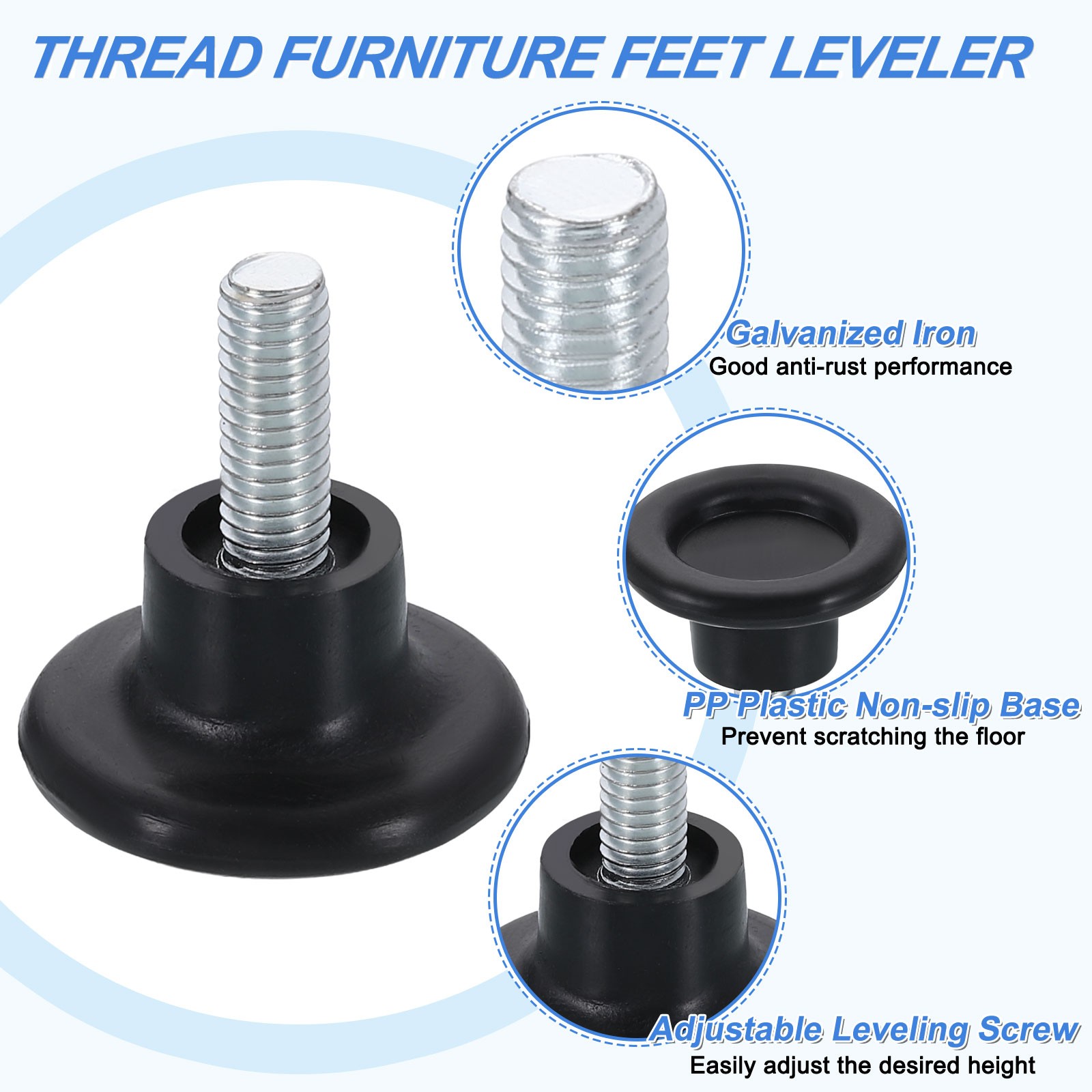 16Pcs M6 Thread Furniture Feet Levelers, 27x15 Adjustable Leveling Screw, Black gallery