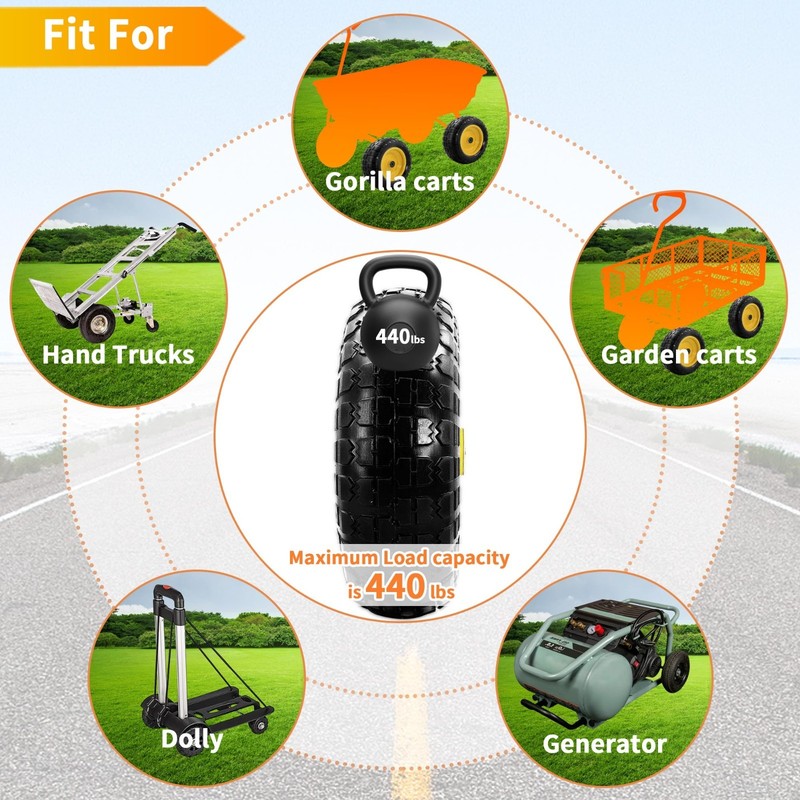 4PCS Upgrade 4.10/3.50-4 Flat Free Solid Rubber Tire and Wheel, 10" Solid Tires gallery