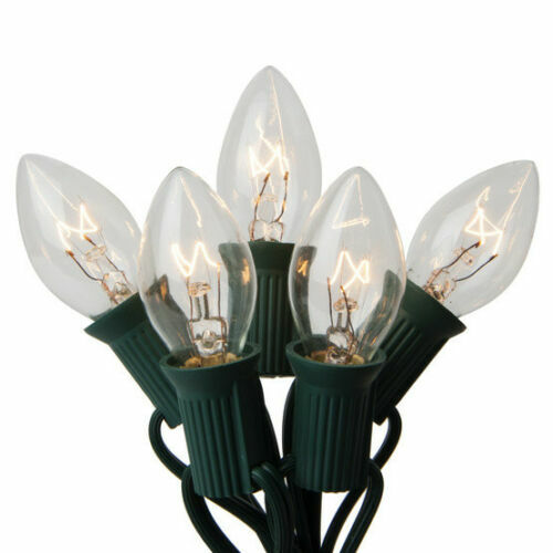 25-Light C7 CLEAR CHRISTMAS Incandescent Light Set GREEN WIRE End-To-End 1040-02 gallery