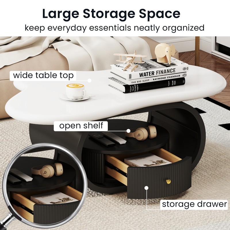 39" Irregular Cloud Coffee Table MDF Metal Center Table with Drawer Home Office gallery