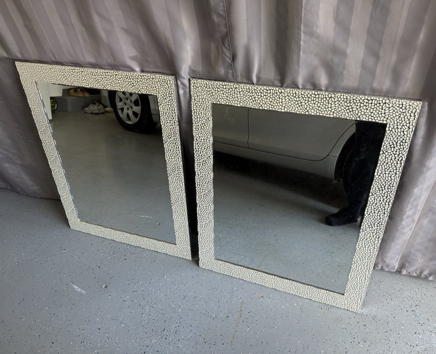 Set of 2 Framed White Rectangular Wall Mirrors, Vertical, 32 x 28 in gallery