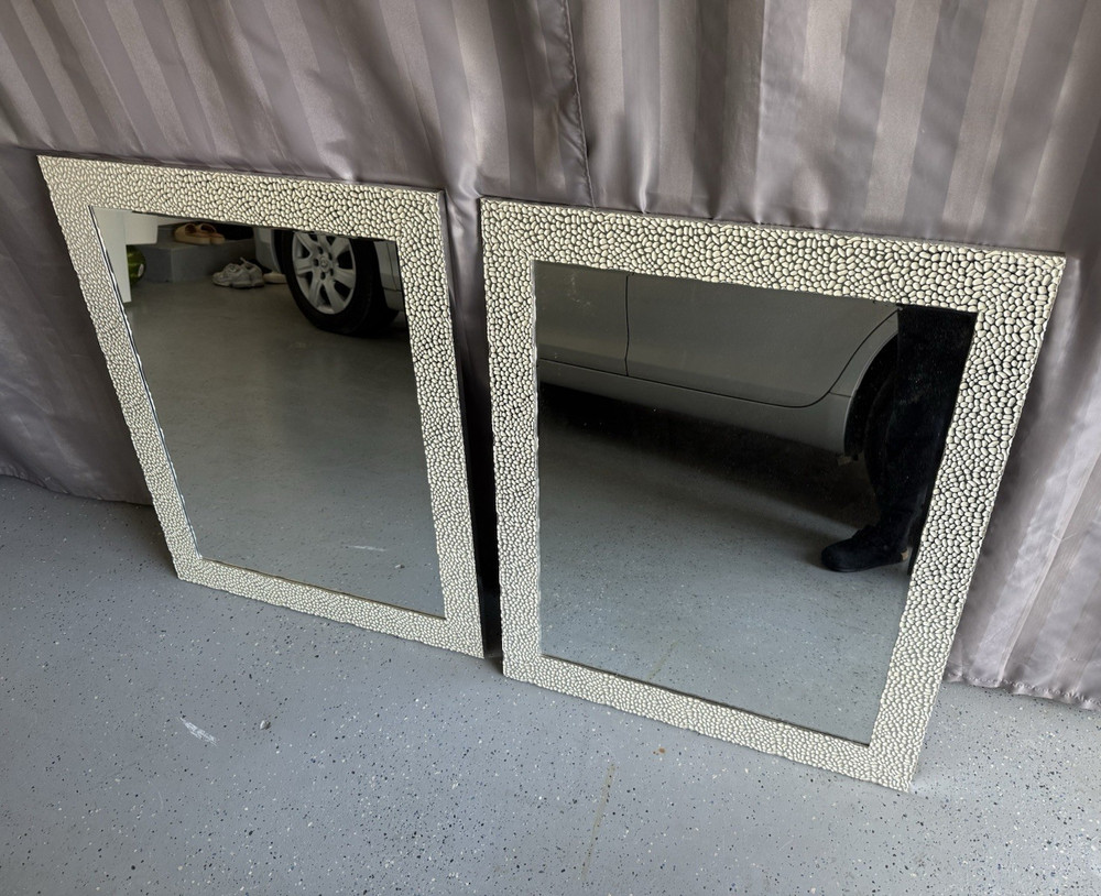 Set of 2 Framed White Rectangular Wall Mirrors, Vertical, 32 x 28 in