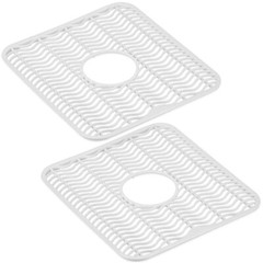 Sink Protector Mat 2 Pack Plastic with Center Drain Cutout Protect Sink 11 x 12″
