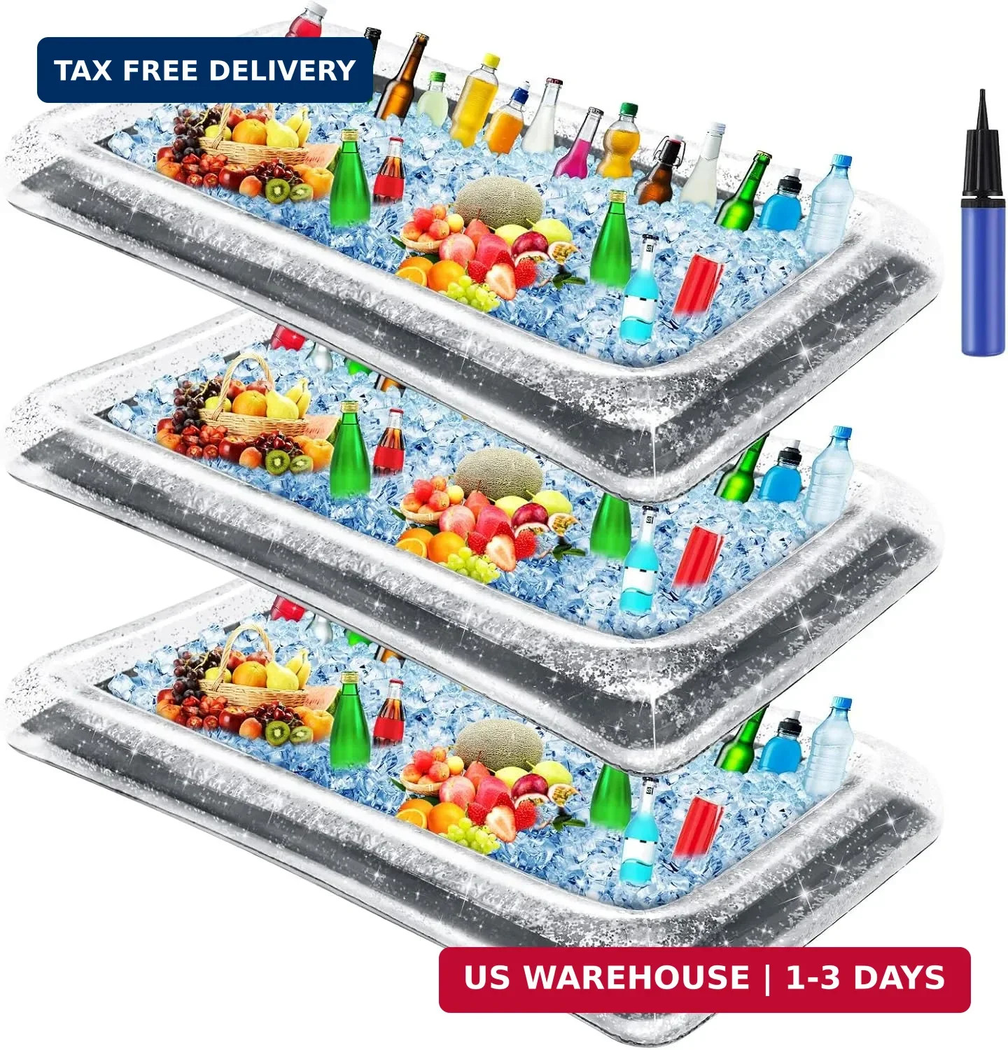 3 Pcs Inflatable Cooler, Ice Tray Food, 53" x 24" x 5" Cooler for Table Drink Ca gallery