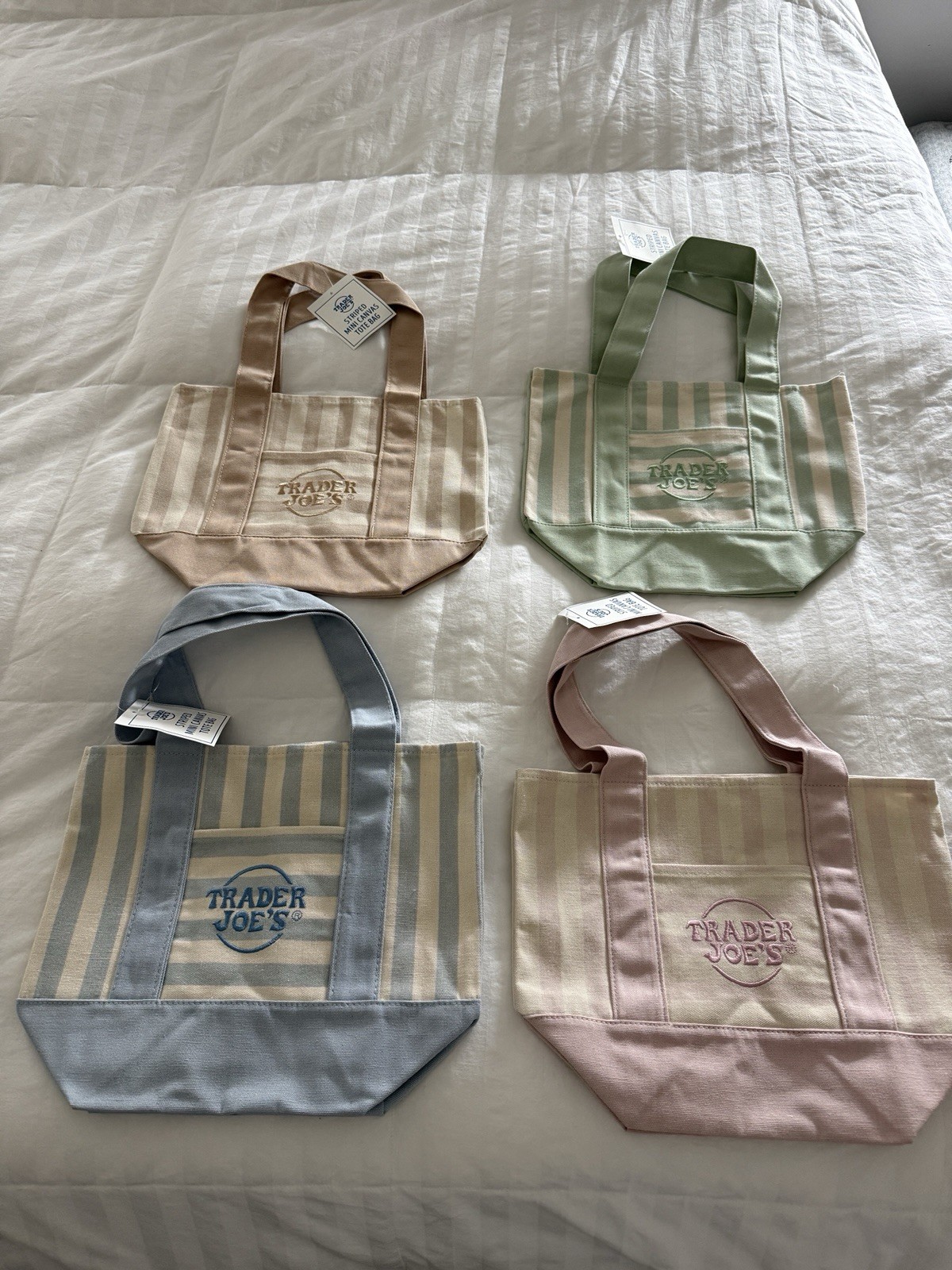 Trader Joe's Striped Mini Canvas Tote Bags Set of 4 Multicolor 10x13x10 gallery