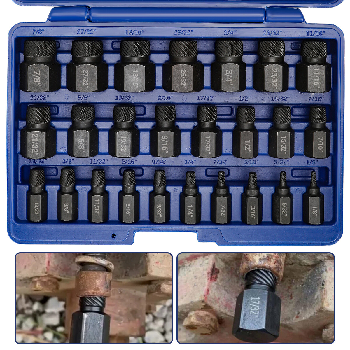 25-Piece Easy Out Screws Bolt Extractor Socket Set Hex Head Rounded Bolt Remover gallery