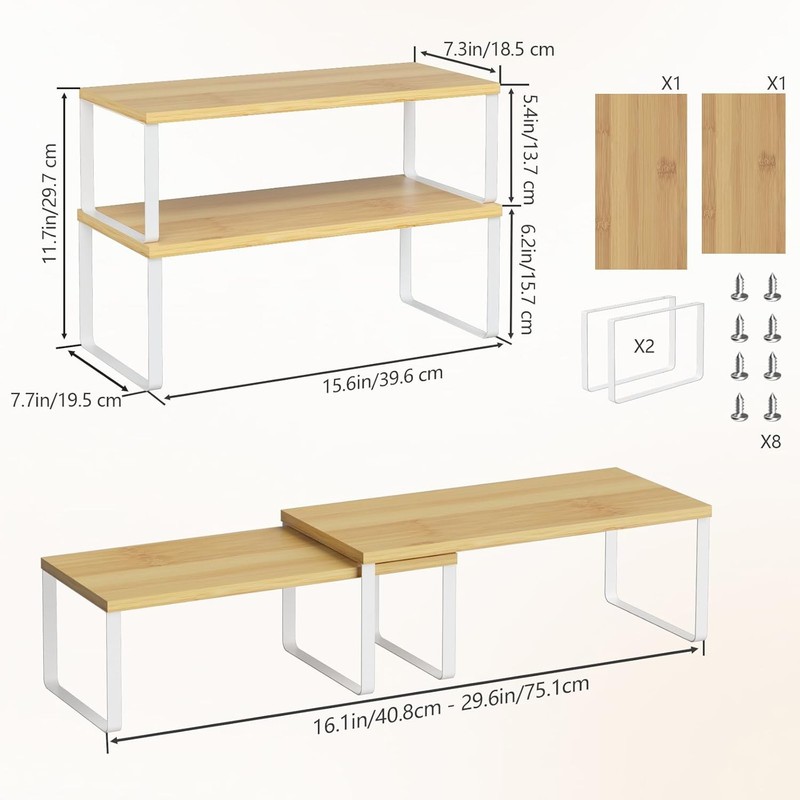 4 Pack Kitchen Cupboard Organizer Stackable Expandable Storage Shelf Rack Pantry gallery