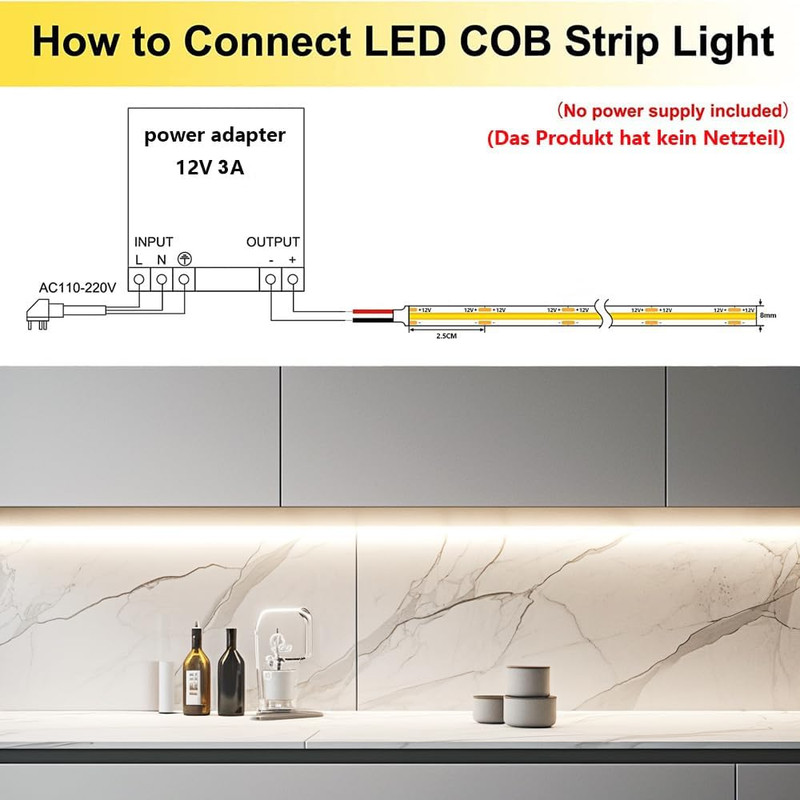 12V COB LED Strip Light Daylight White 5000K Waterproof IP65 480Leds/M Super Bri gallery
