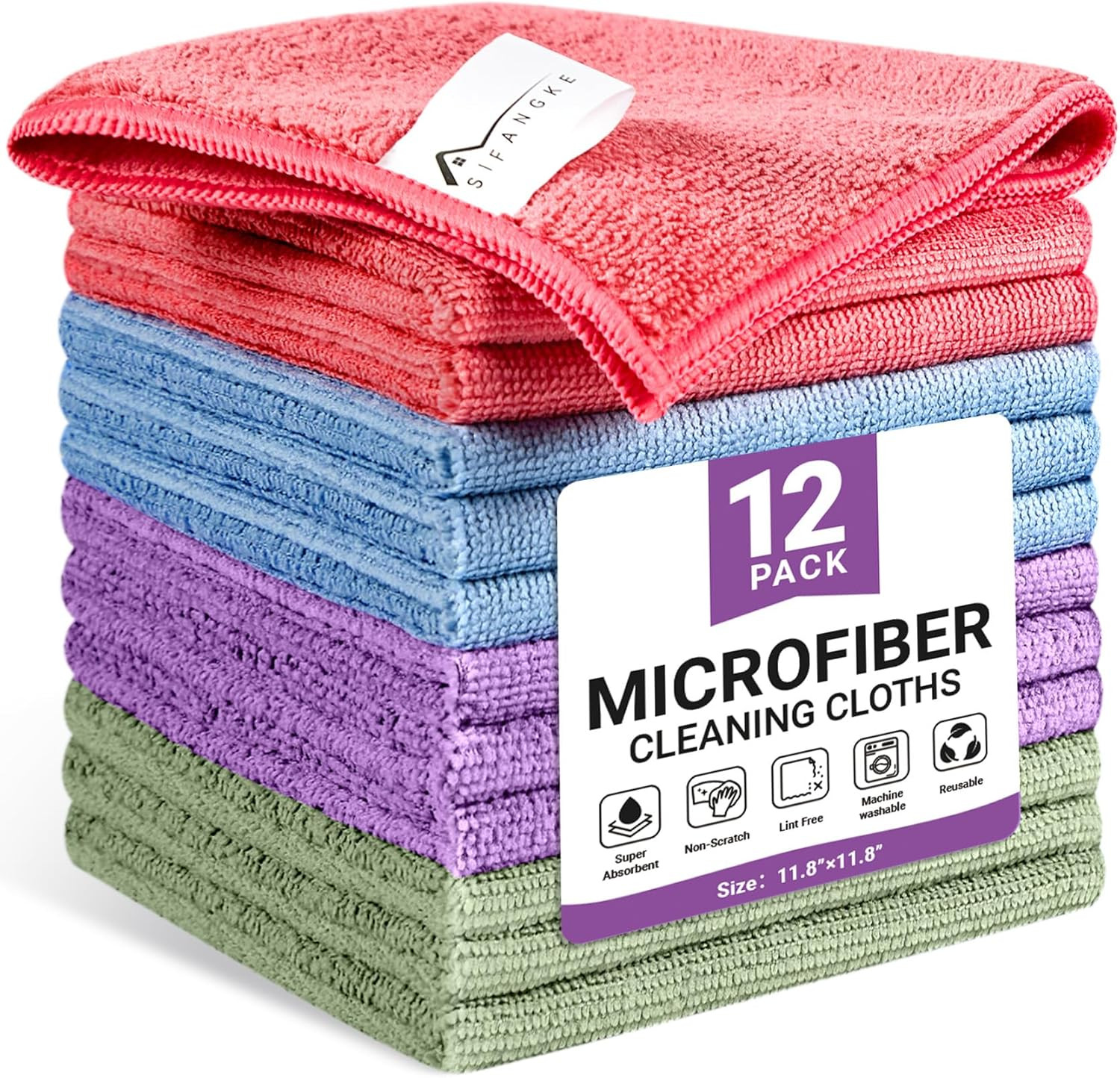 Microfiber Cleaning Cloth, 12 Pack Assorted Color Cleaning Rags for Housekeeping gallery