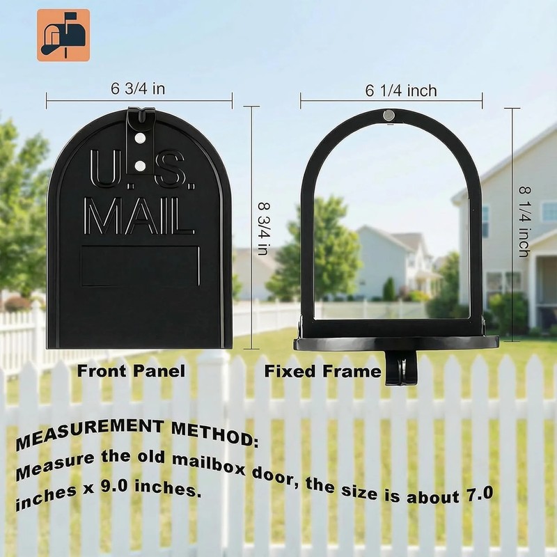 Mailbox Door Replacement Panel-6 1/4"(W) x 8 1/4"(H), Black Metal Snap-in Front gallery