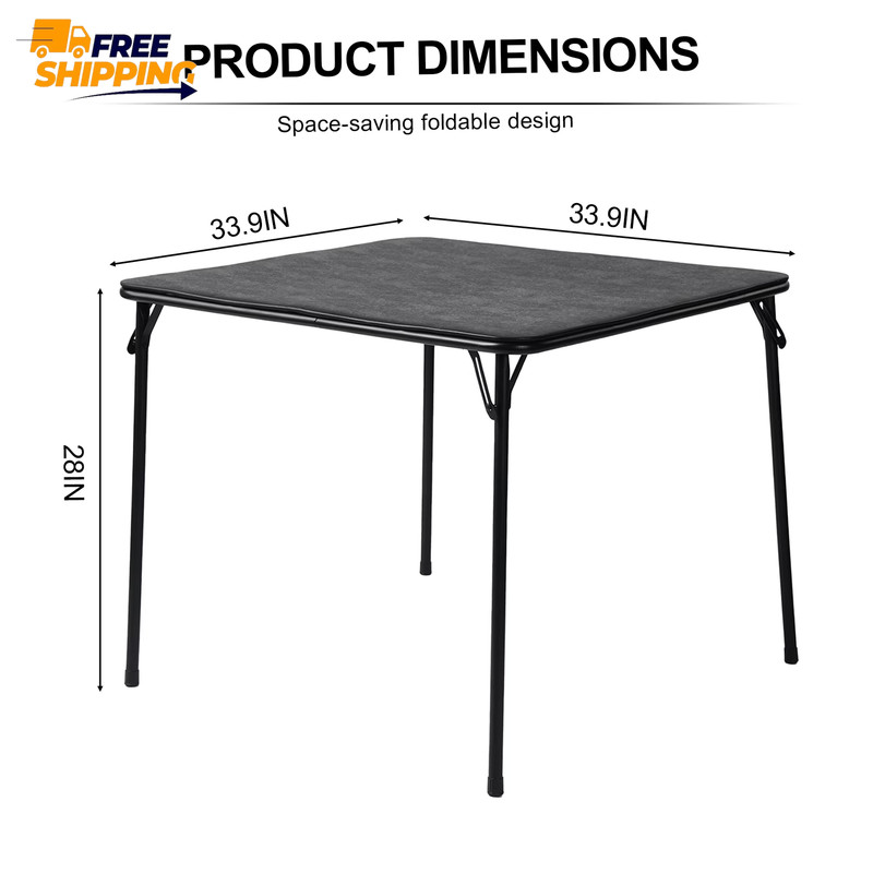 34" Folding Card Table, Square Portable Game Night Dining Table, Black ✌️👍 gallery