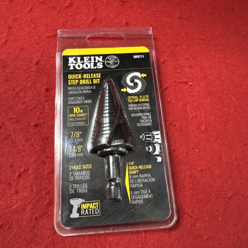 Klein Tools QRST11 Step Drill Bit, Quick Release Spiral Flute 7/8 to 1-1/8 In.