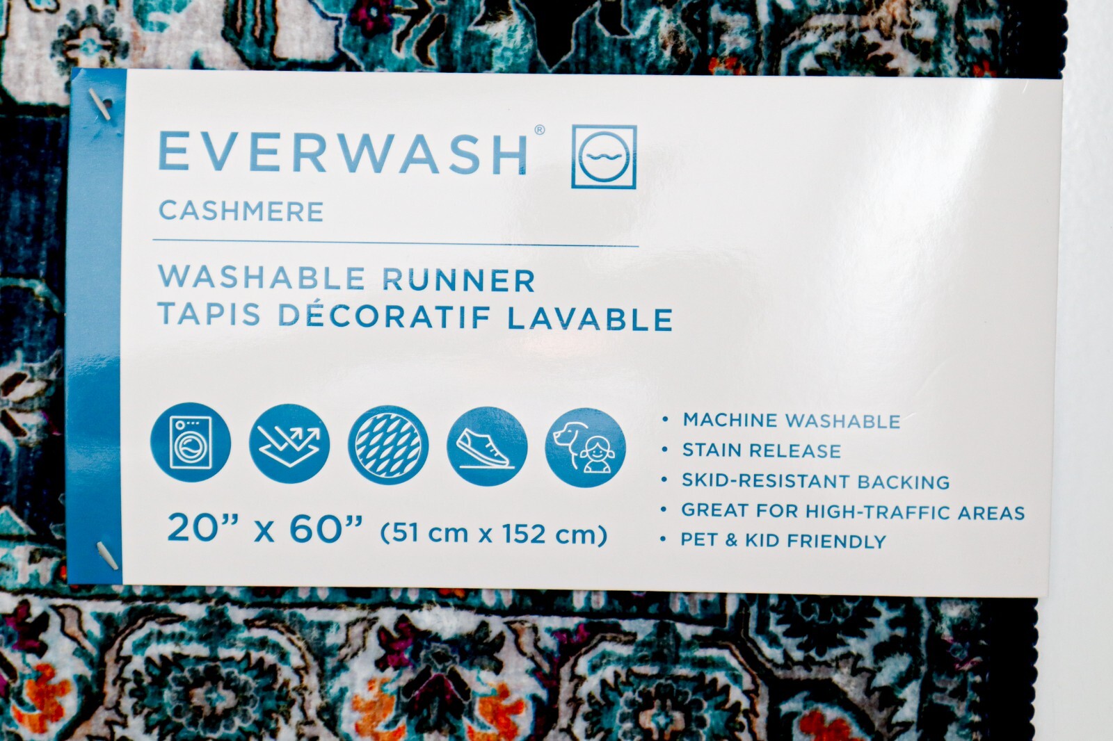 Super Soft EVERWASH Blue Cashmere Washable Runner Rug 20" x 60" Non-Slip gallery