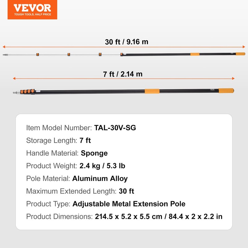 VEVOR Telescoping Extension Pole 7 to 30 FT Multi-Purpose for Painting Dusting gallery