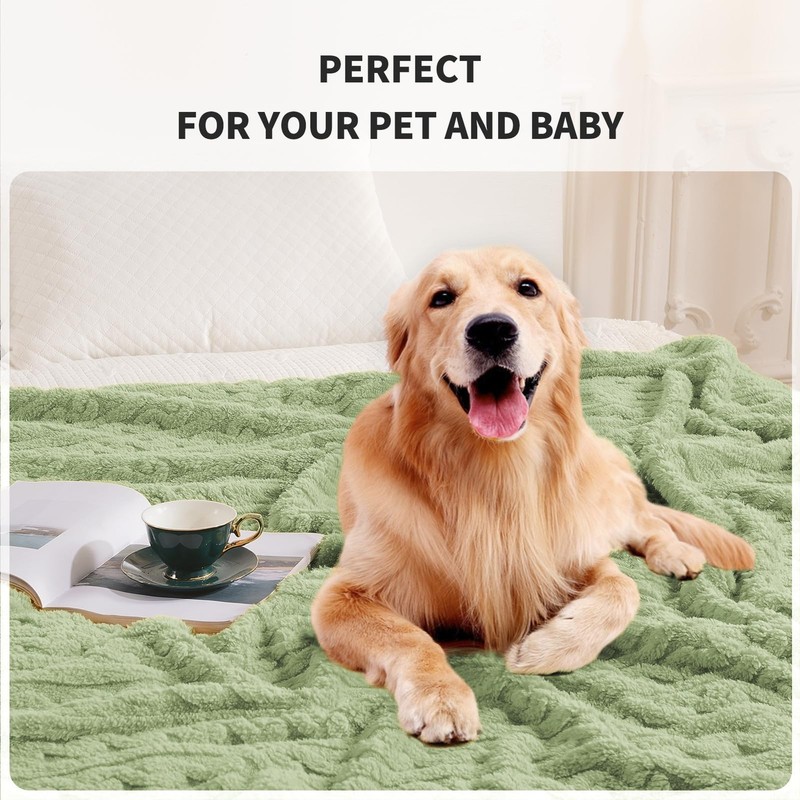 Sherpa Blanket - 3D Pattern Design Sage Green Throw Blanket for Sofa Couch, B... gallery