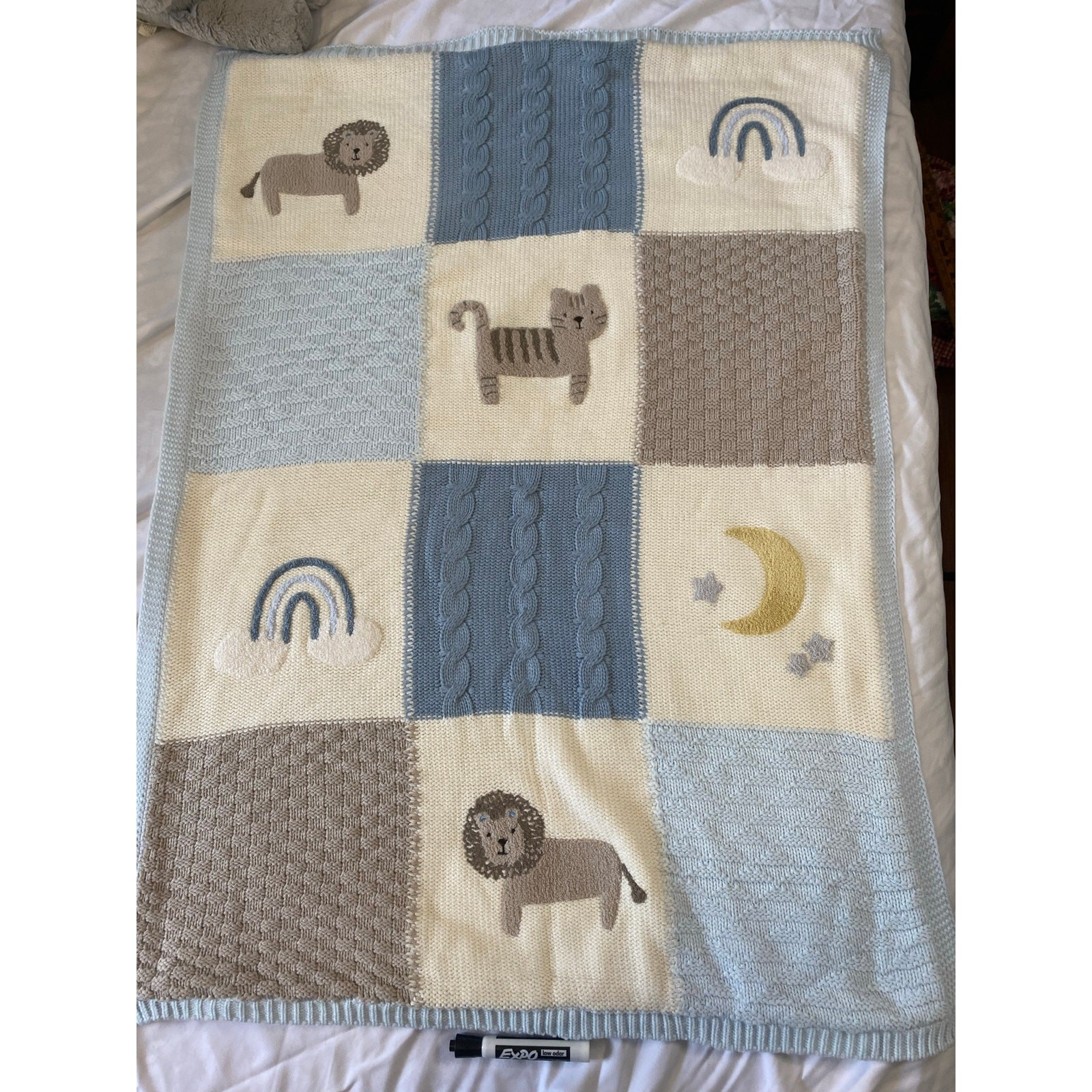 Pottery Barn Kids Heirloom Lion Stroller Blanket and PBK Elephant 30" w x40" L gallery