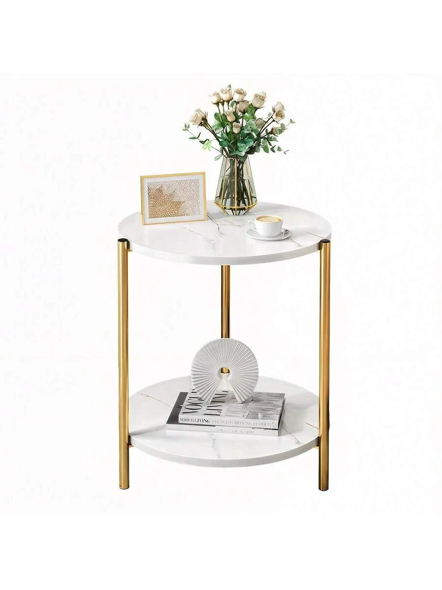Double-Tier Round Side Table Minimalist Coffee Table Indoor/Outdoor gallery