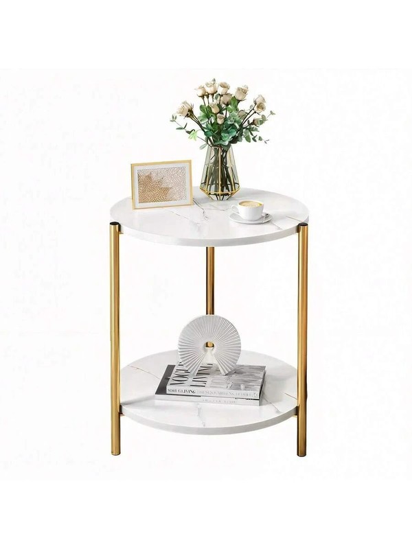 Double-Tier Round Side Table Minimalist Coffee Table Indoor/Outdoor gallery