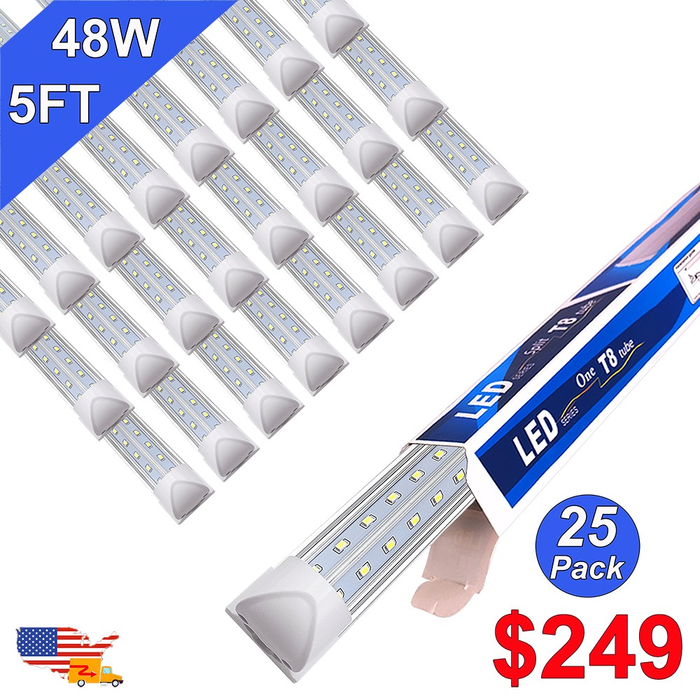 25 Pack 5FT LED Tube Light 48W T8 Integrated 6500K 5' LED Shop Lights Fixture gallery