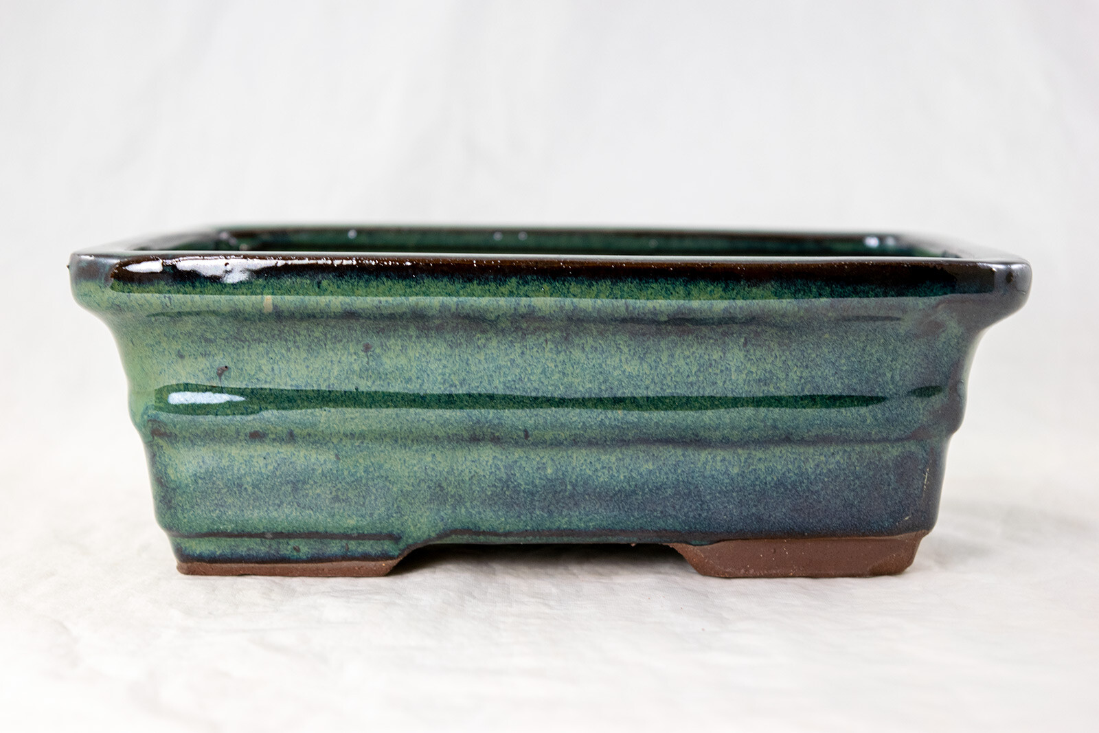 Rectangular Glazed Bonsai & Succulent Pot + Mesh 8"x 6"x 2.75" - Green Glazed gallery