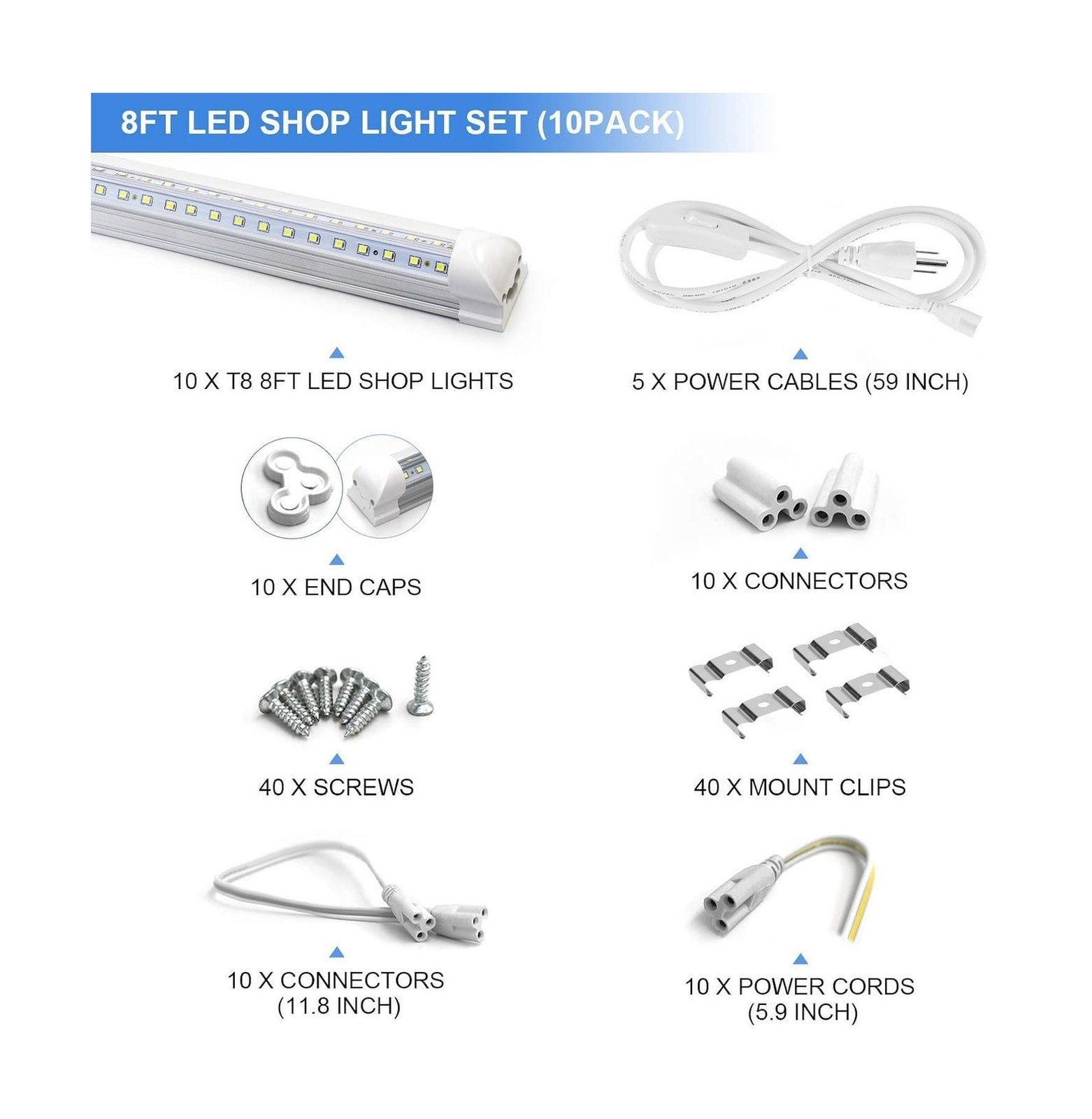 10-Pack 8ft LED Shop Light Fixture - 90W T8 Integrated LED Tube Light - 6500K... gallery