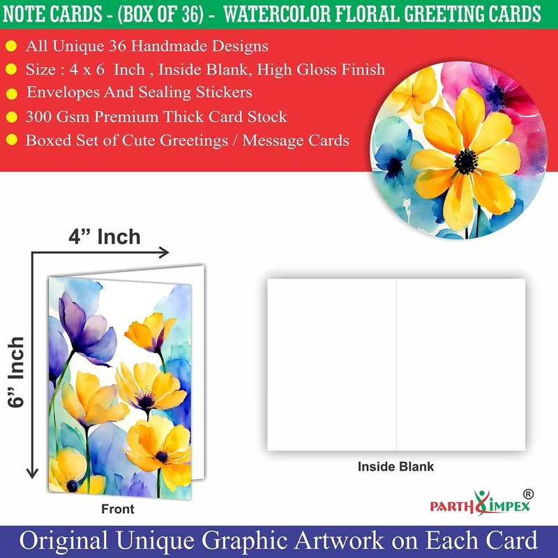 36 Floral Blank Note Cards With Envelopes - 4 x 6 inch All Occasion Greeting ... gallery
