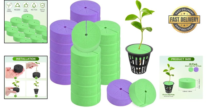 Vibrant 20-Pack Reusable Cloning Collars for Hydroponics – Fits 2" Net Pots gallery