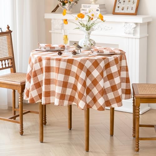 Linen World Gingham Tablecloth – Buffalo Plaid Round 90" (Round) Rust Plaid gallery