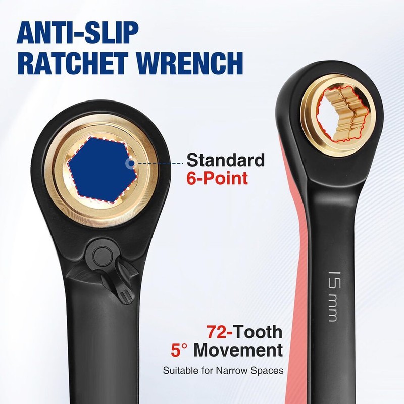 WORKPRO 3PC 4-in-1 Reversible Ratcheting Wrench Set Double Box End 8-19mm Metric gallery