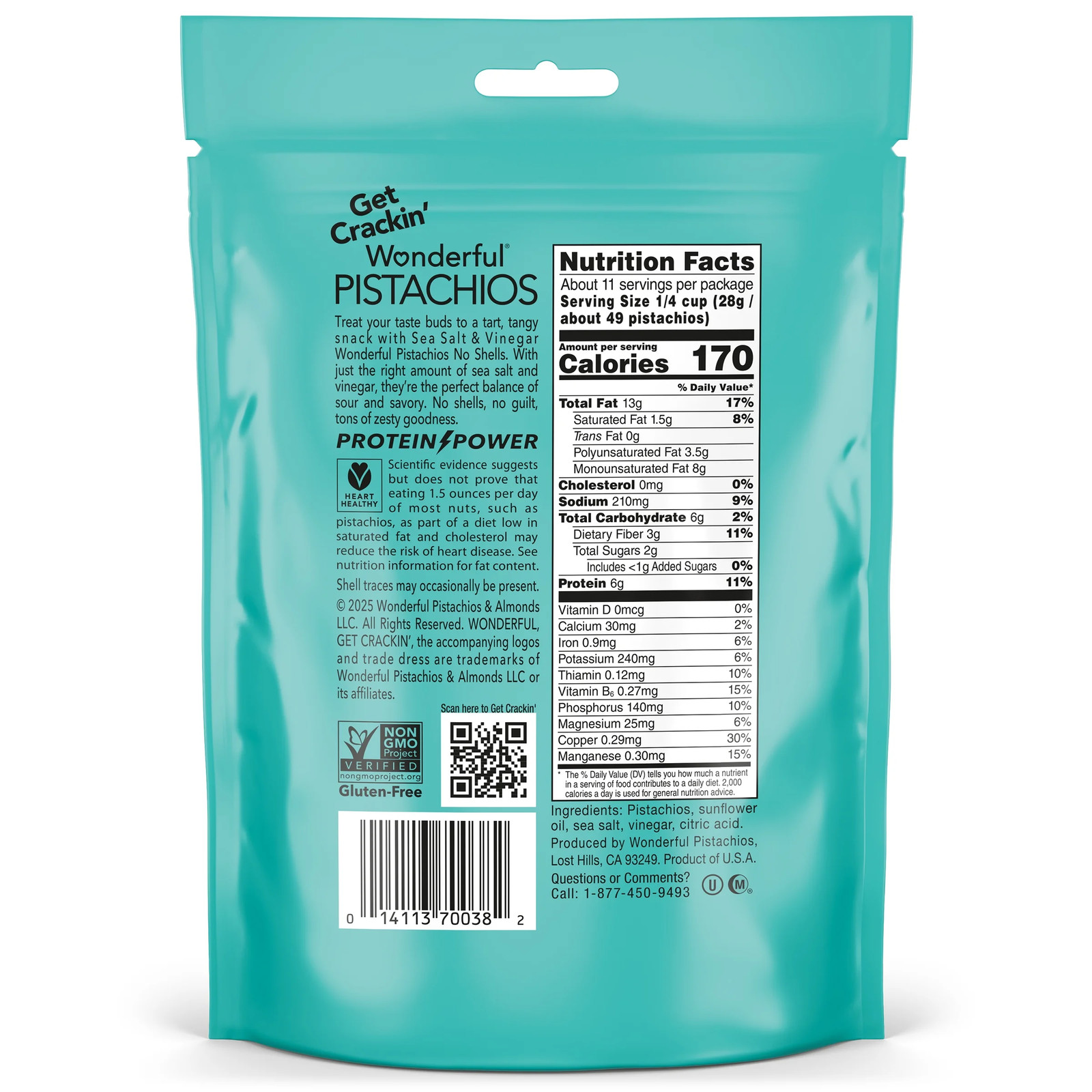 Wonderful Pistachios No Shells Sea Salt & Vinegar Nuts, 11 Ounce Bag gallery