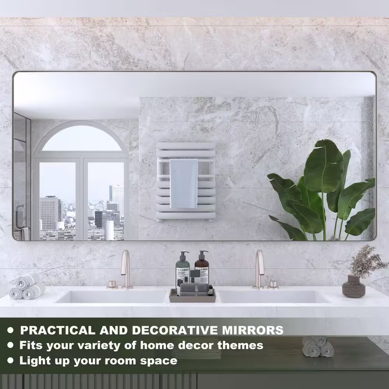 77 In. W X 36 In. H Rectangular Framed Wall Mounted Bathroom Vanity Mirror in Br gallery