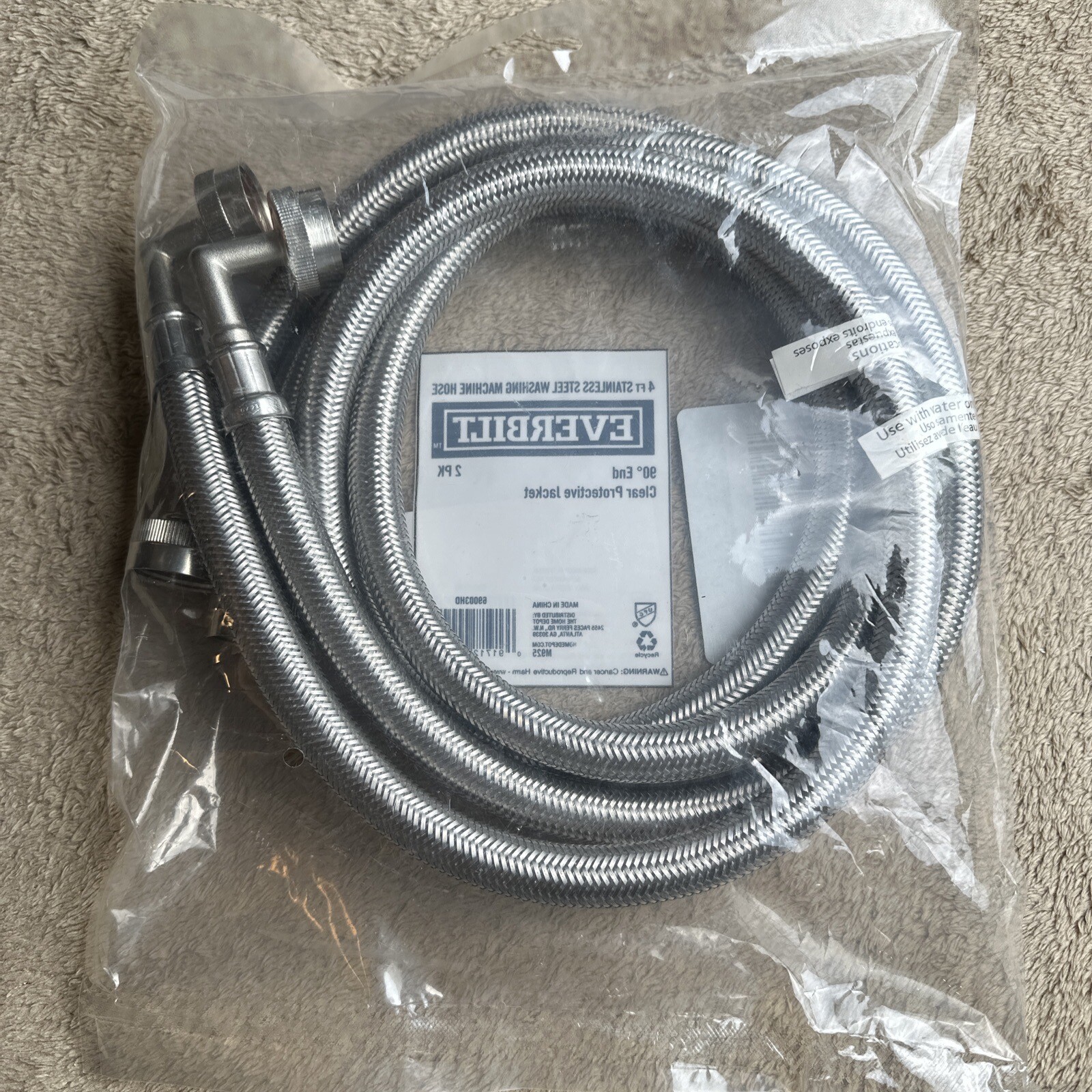 2 Everbilt Stainless Washing Machine Hoses 4 Ft 90 Degree End 69003HD B4 gallery