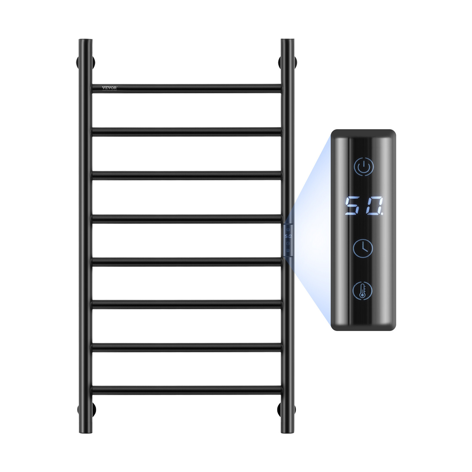 VEVOR 8 Bars Towel Warmer Rack Wall Mounted Heated Towel Rack for Bathroom Black gallery