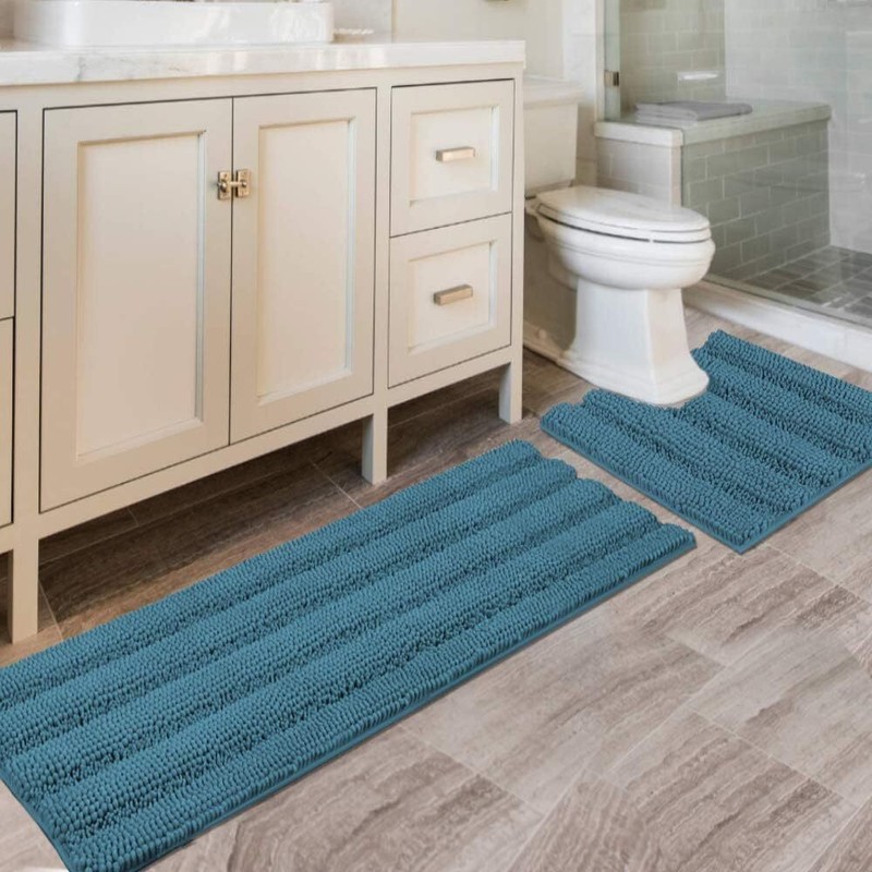Extra Thick Chenille Bath Mat Set Non Skid Striped Bathroom Rugs Soft Absorbent gallery