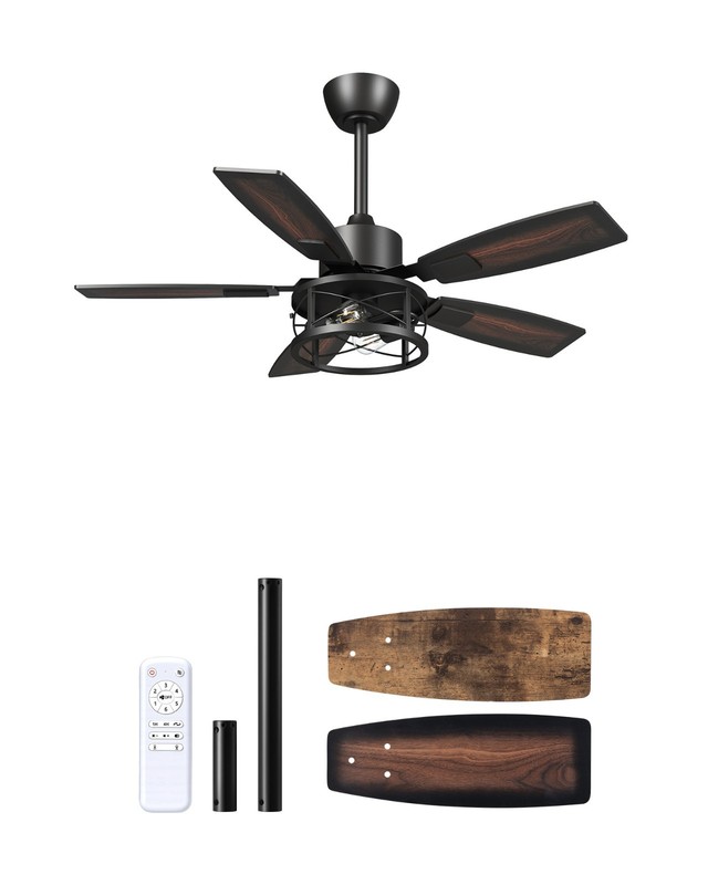 42" Reversible DC Ceiling Fan Light Dimmable Remote 6-Speed Wood Caged Quiet gallery