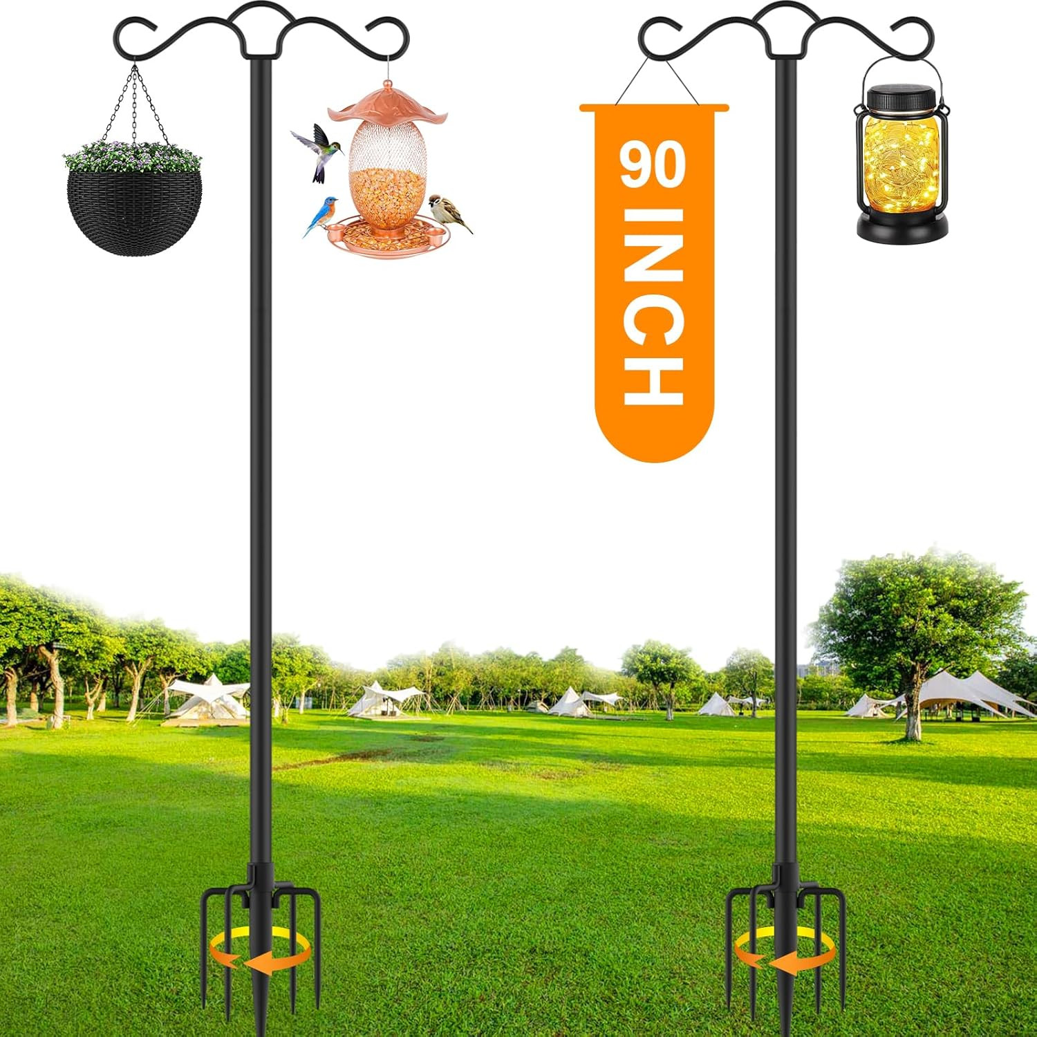 2 Pack 90 Inch Double Shepherds Hook for Outdoor with 5 Prong Base Heavy Duty Tw gallery
